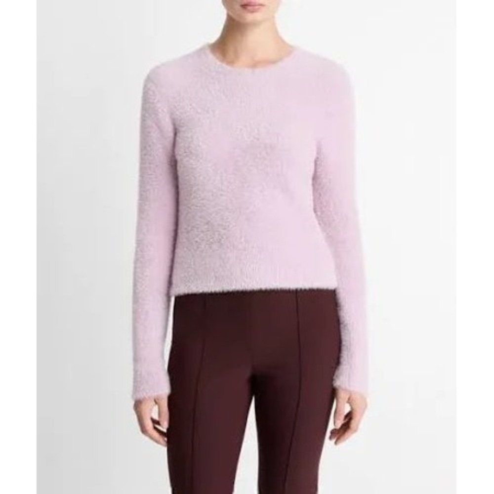 Vince Womens Fuzzy Eyelash Metallic Knit Sweater Mauve Pink Sparkle Crew Neck S